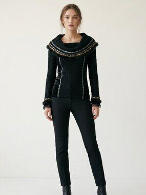 NWT Buffalo David Bitton Y2K Goth Velvet Knit Fur Trim Top